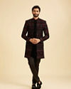 Manyavar Men Regal Blue Velvet Ensemble Indo Western