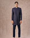 Manyavar Men Lustrous Dark Blue Cotton Indo Western