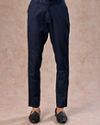 Manyavar Men Lustrous Dark Blue Cotton Indo Western