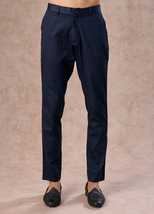 Manyavar Men Lustrous Dark Blue Cotton Indo Western