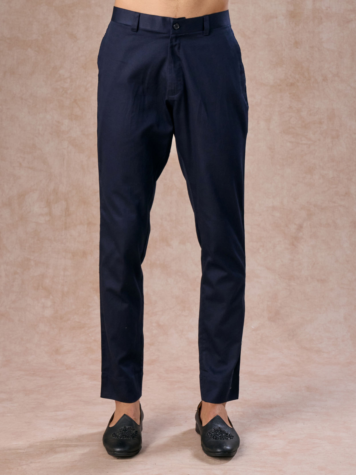 Manyavar Men Lustrous Dark Blue Cotton Indo Western