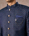 Manyavar Men Regal Blue Brocade Indo Western