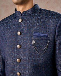 Manyavar Men Regal Blue Brocade Indo Western