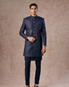 Manyavar Men Regal Blue Brocade Indo Western