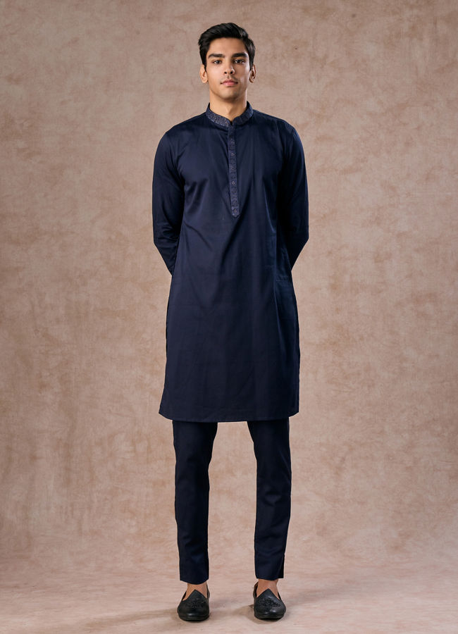 Manyavar Men Regal Blue Brocade Indo Western