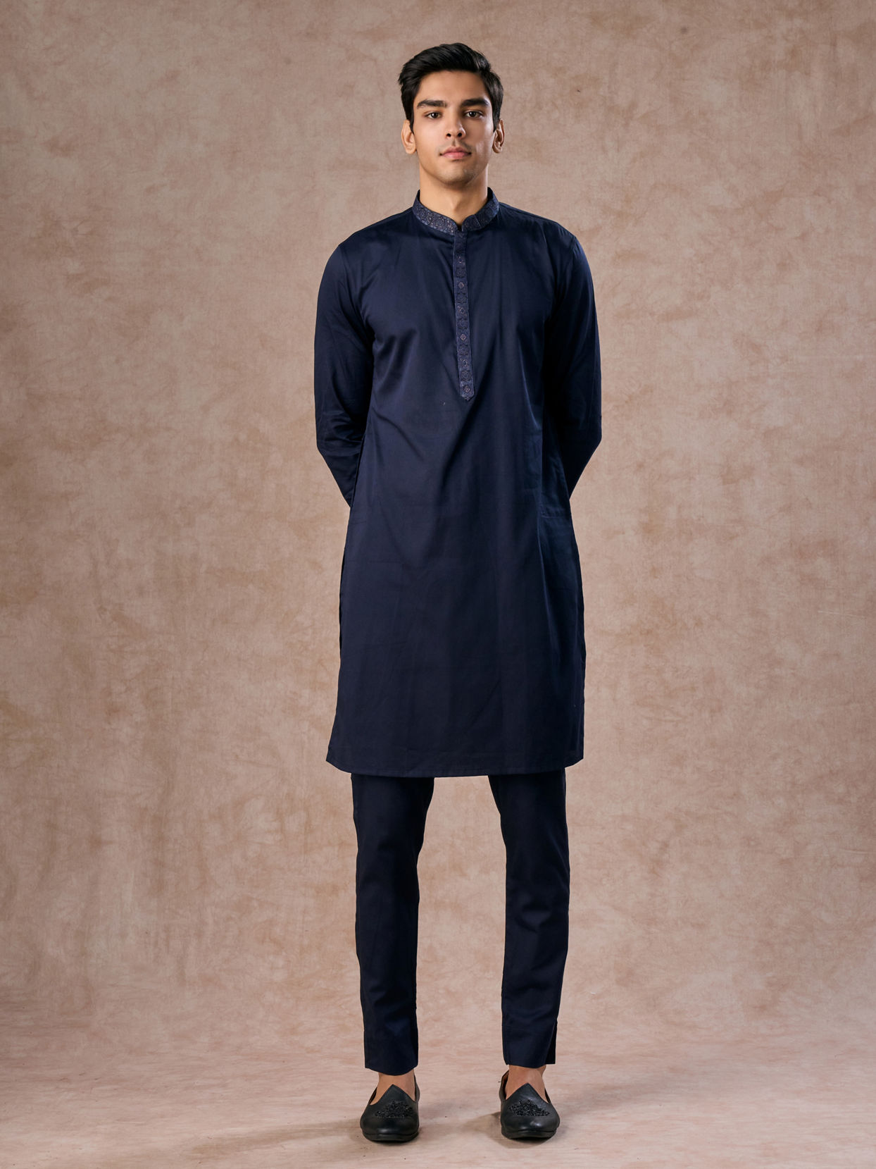 Manyavar Men Regal Blue Brocade Indo Western