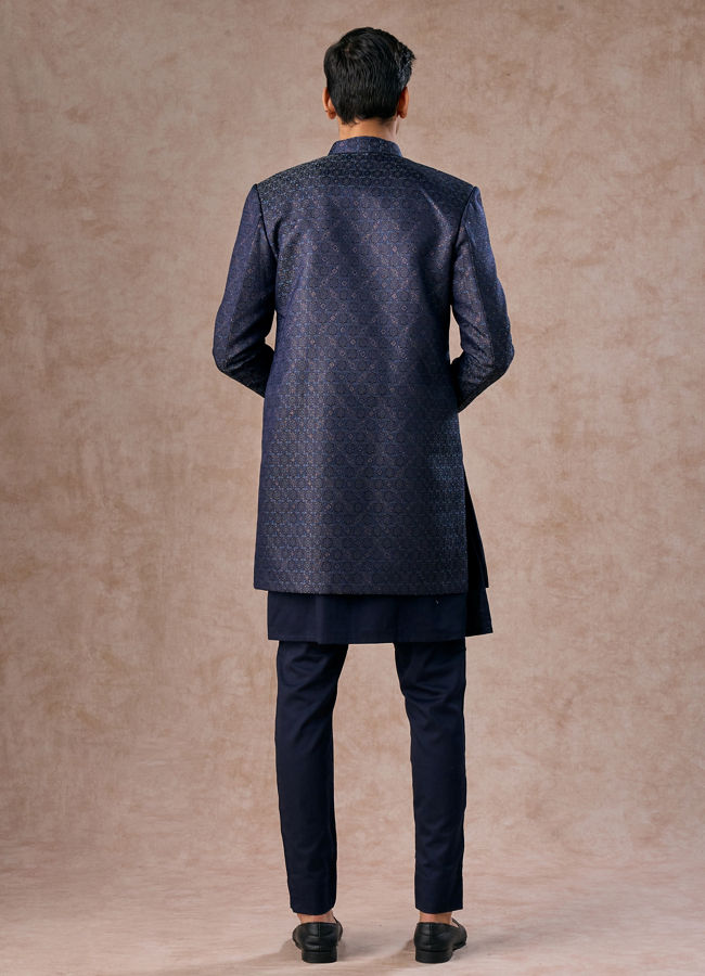 Manyavar Men Regal Blue Brocade Indo Western