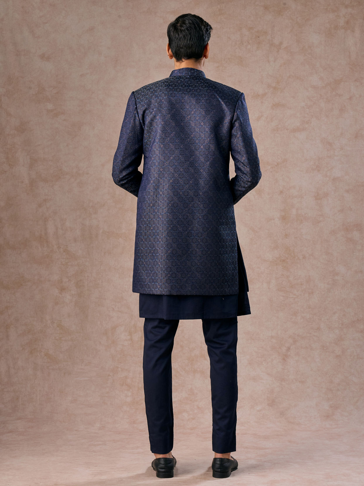 Manyavar Men Regal Blue Brocade Indo Western