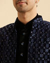 Manyavar Men Royal Blue Velvet Splendor Indo Western