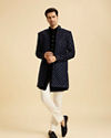 Manyavar Men Royal Blue Velvet Splendor Indo Western