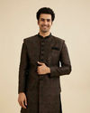 Manyavar Men Charcoal Black And Bottle Green Jaal Medallion Patterned Indo Western Set