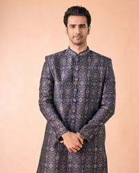 Manyavar Men Splendid Sapphire Brocade Indo Western
