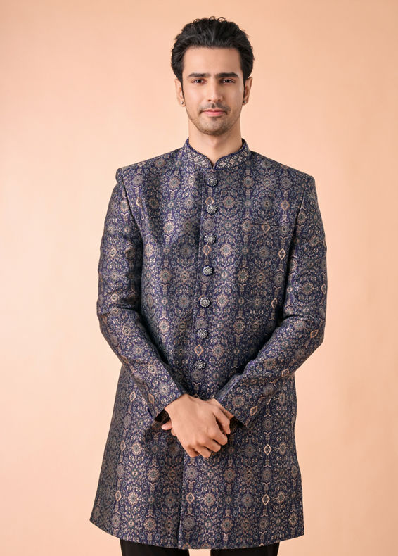 Manyavar Men Splendid Sapphire Brocade Indo Western