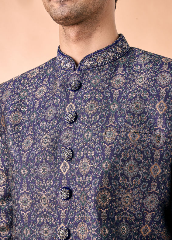 Manyavar Men Splendid Sapphire Brocade Indo Western