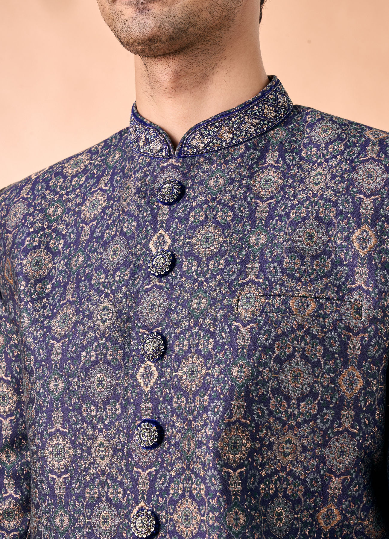 Manyavar Men Splendid Sapphire Brocade Indo Western