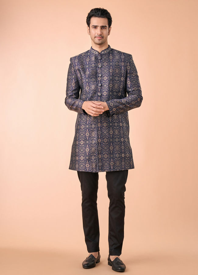 Manyavar Men Splendid Sapphire Brocade Indo Western