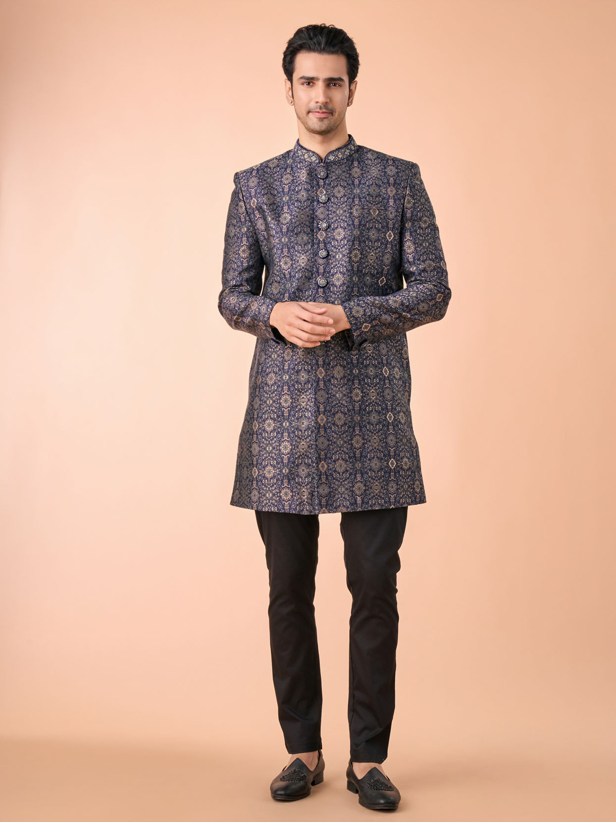 Manyavar Men Splendid Sapphire Brocade Indo Western