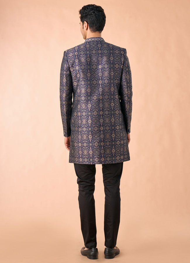 Manyavar Men Splendid Sapphire Brocade Indo Western
