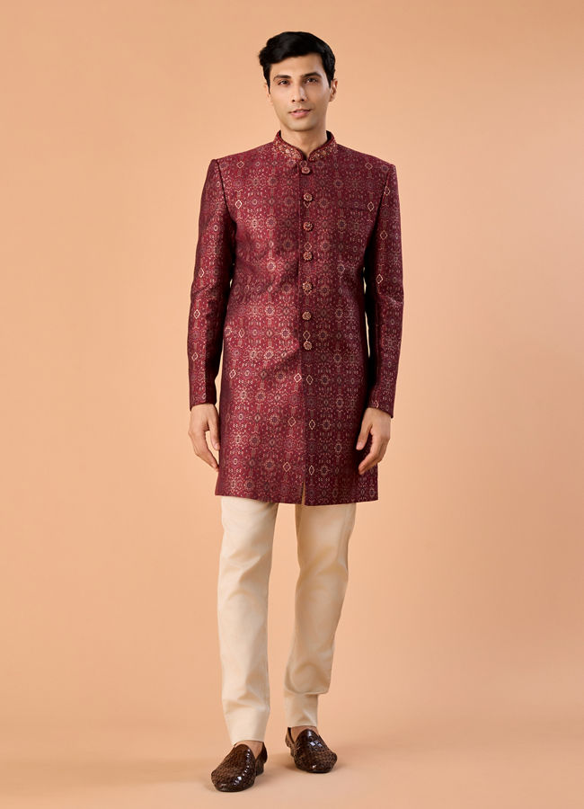 Manyavar Men Maroon Majesty Indo Western