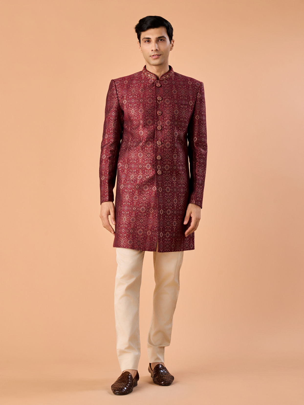 Manyavar Men Maroon Majesty Indo Western