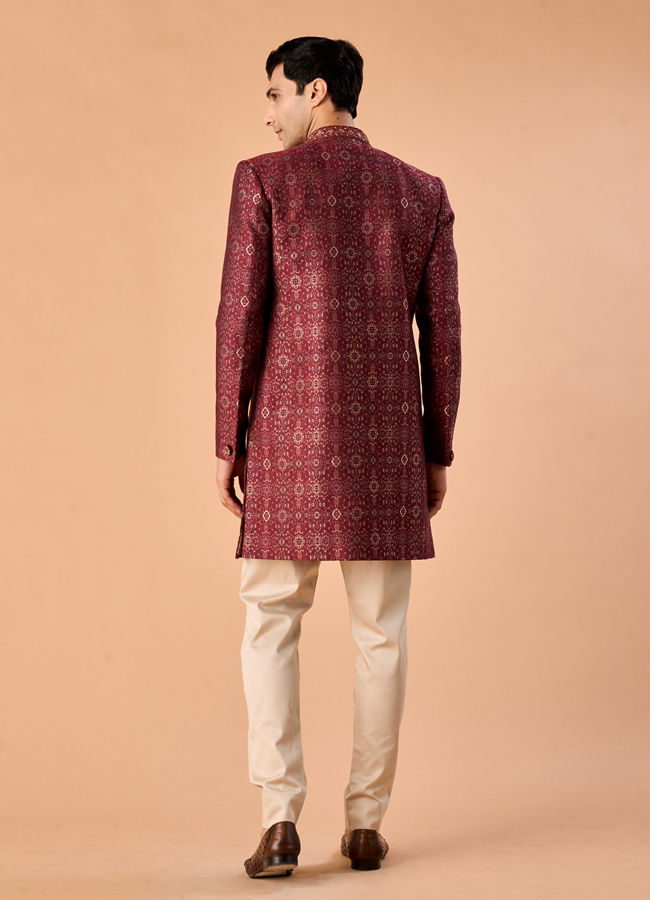 Manyavar Men Maroon Majesty Indo Western