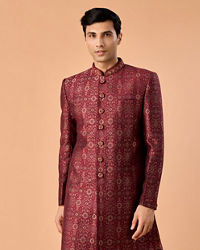 Manyavar Men Maroon Majesty Indo Western