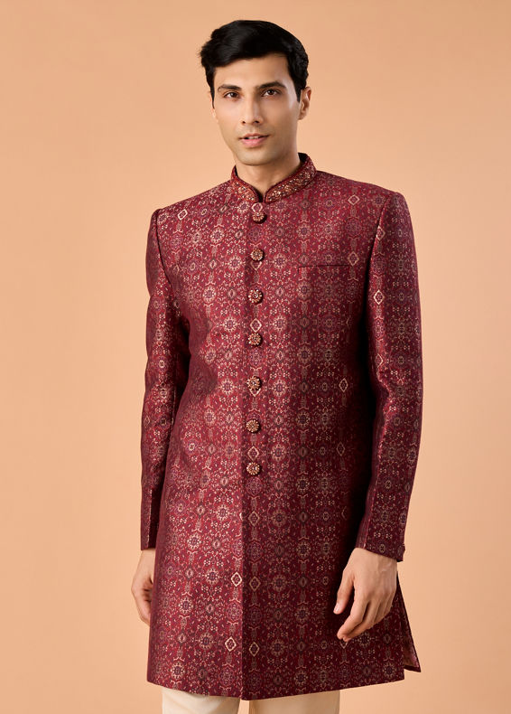 Manyavar Men Maroon Majesty Indo Western