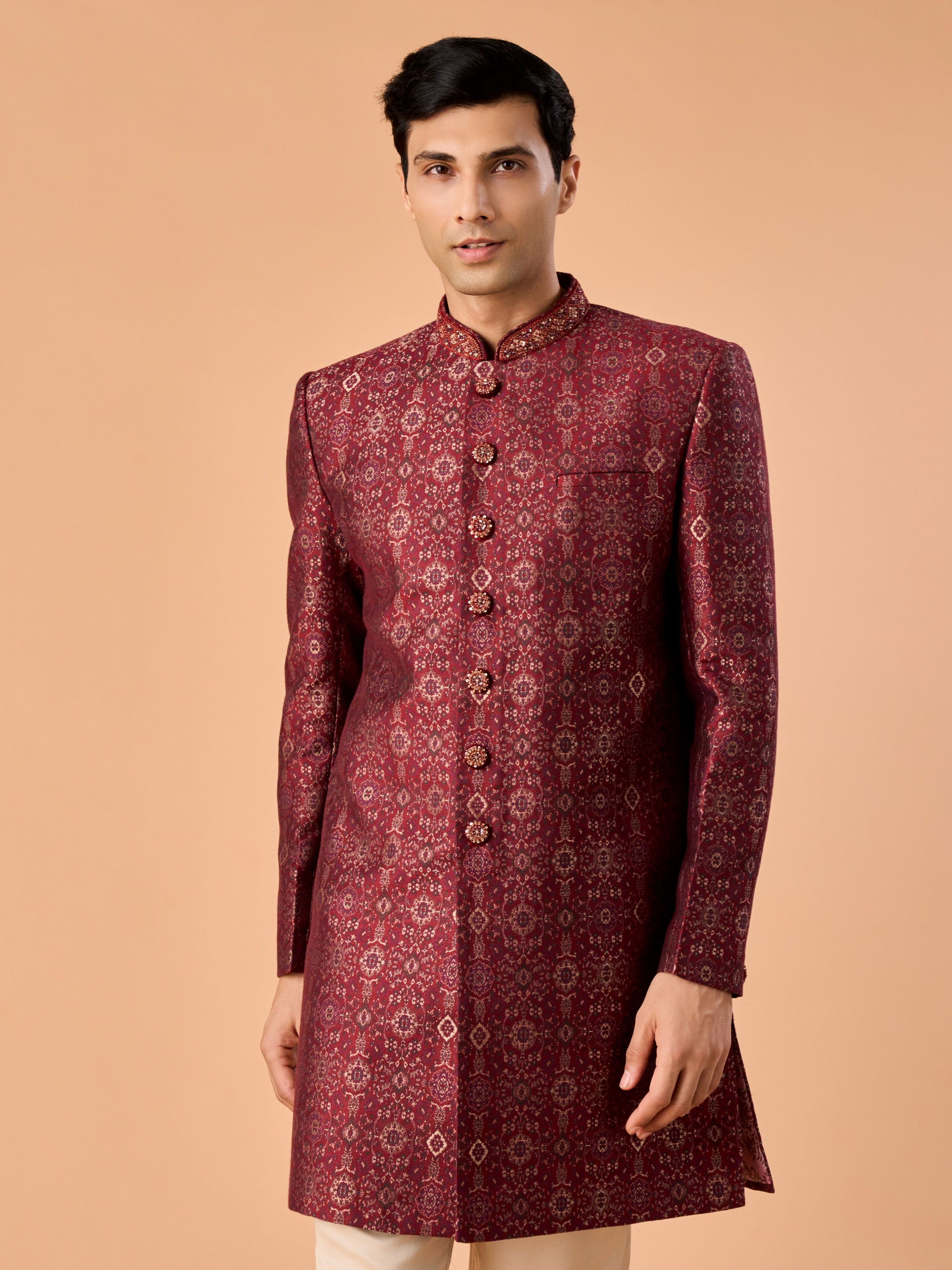 Manyavar Men Maroon Majesty Indo Western