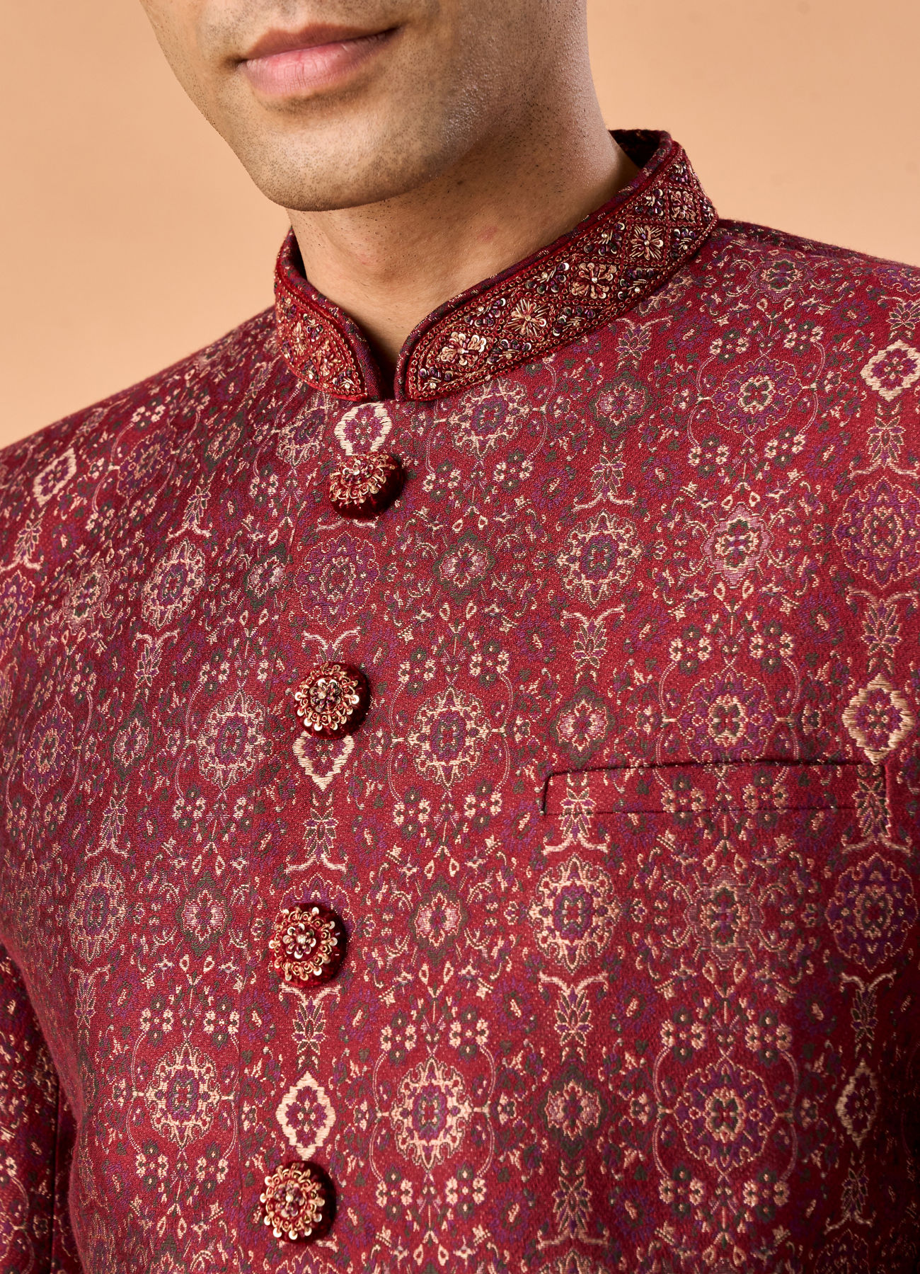 Manyavar Men Maroon Majesty Indo Western