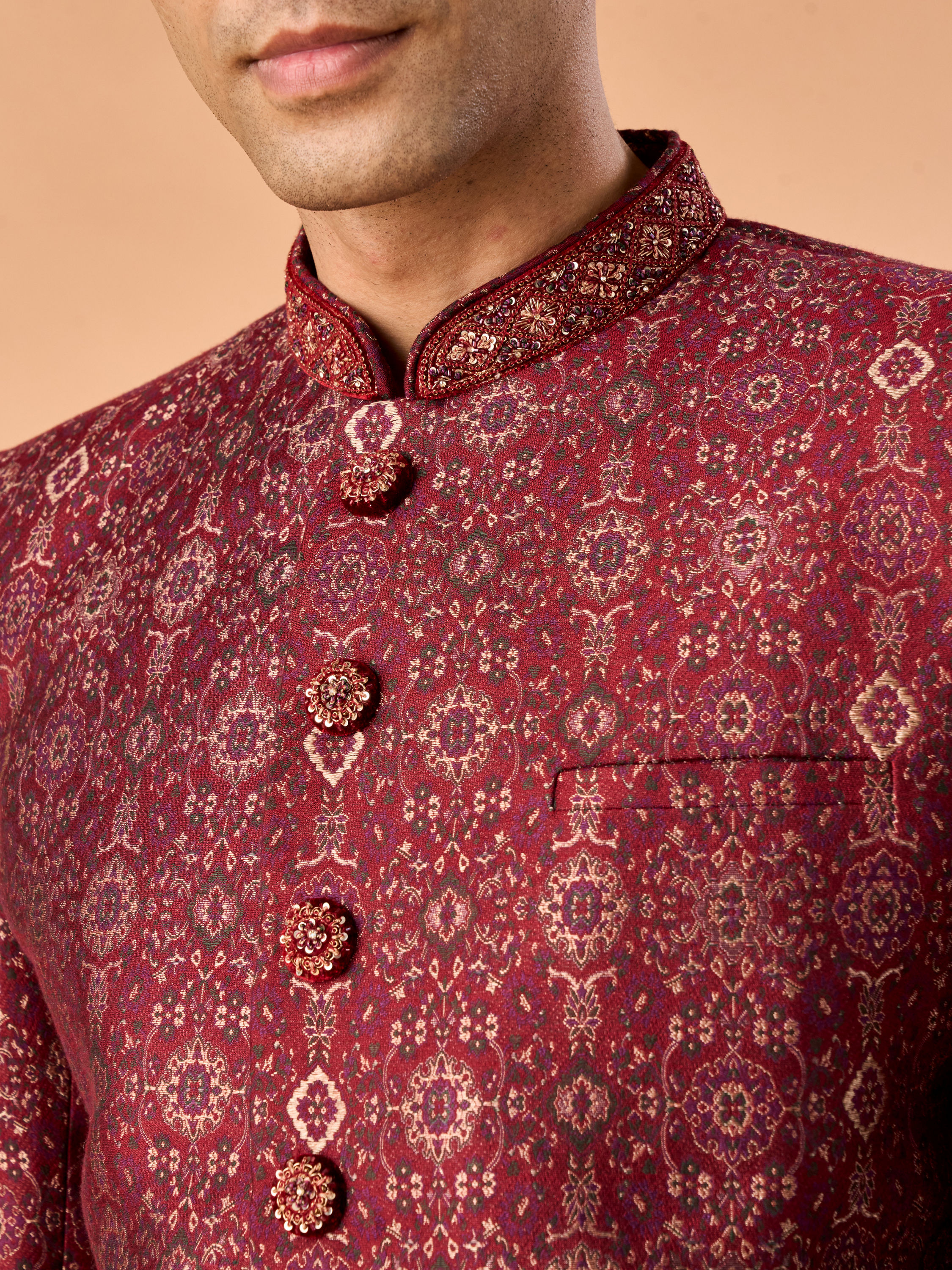 Manyavar Men Maroon Majesty Indo Western