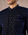Manyavar Men Dazzling Dark Blue Velvet Indo Western