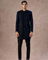 Manyavar Men Dazzling Dark Blue Velvet Indo Western