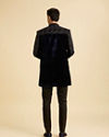Manyavar Men Dark Blue Velvet Indo Western Ensemble