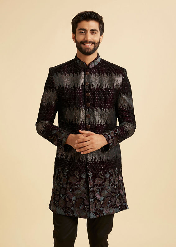 Manyavar Men Regal Wine Velvet Indo Western