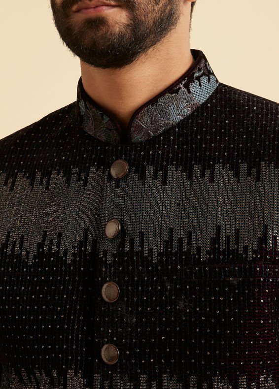 Manyavar Men Regal Wine Velvet Indo Western