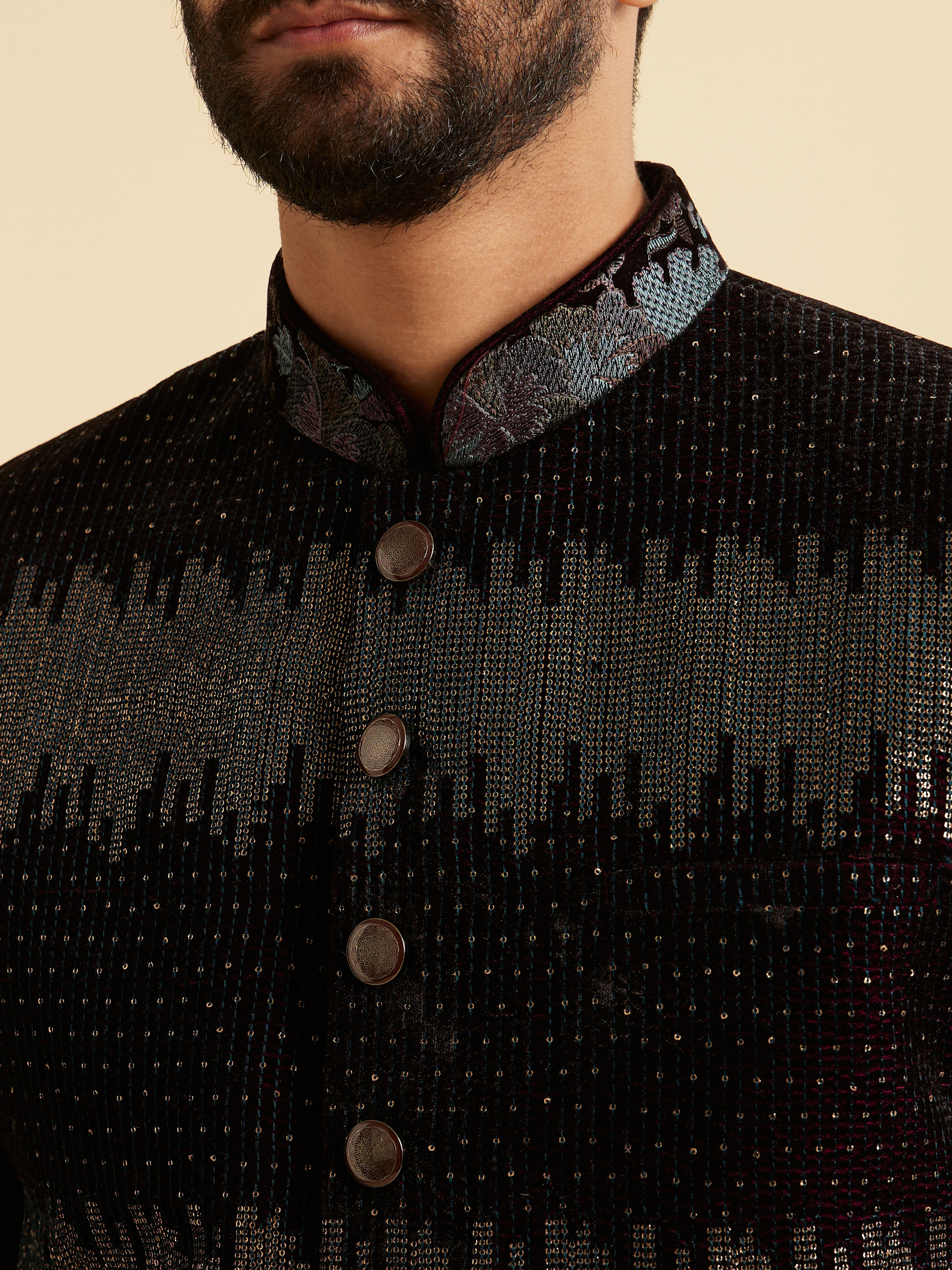 Manyavar Men Regal Wine Velvet Indo Western