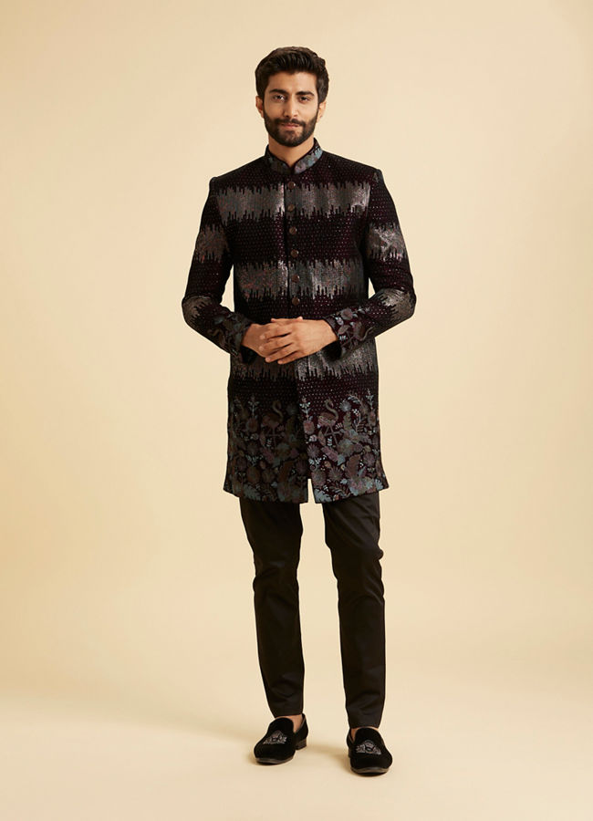 Manyavar Men Regal Wine Velvet Indo Western
