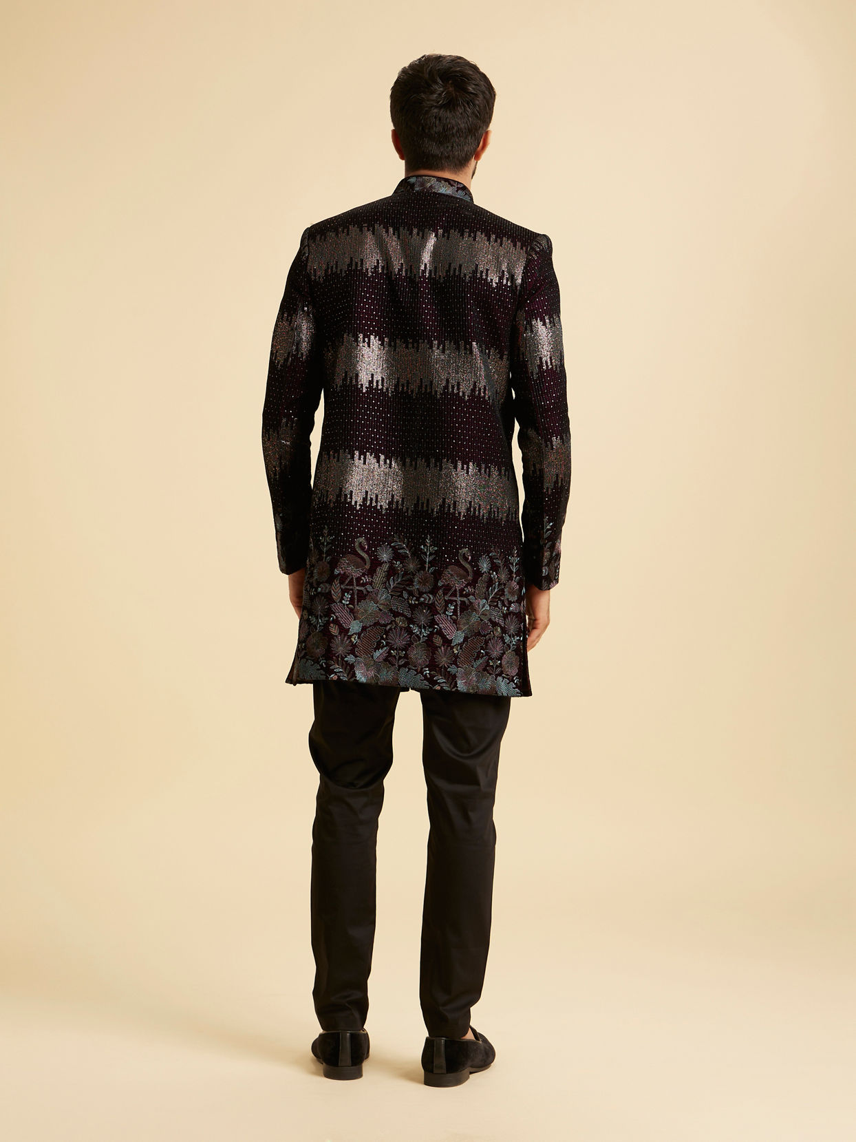 Manyavar Men Regal Wine Velvet Indo Western