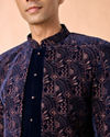 Manyavar Men Peacock Blue Velvet Radiance Indo Western