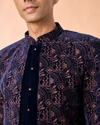 Manyavar Men Peacock Blue Velvet Radiance Indo Western
