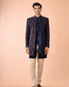 Manyavar Men Peacock Blue Velvet Radiance Indo Western