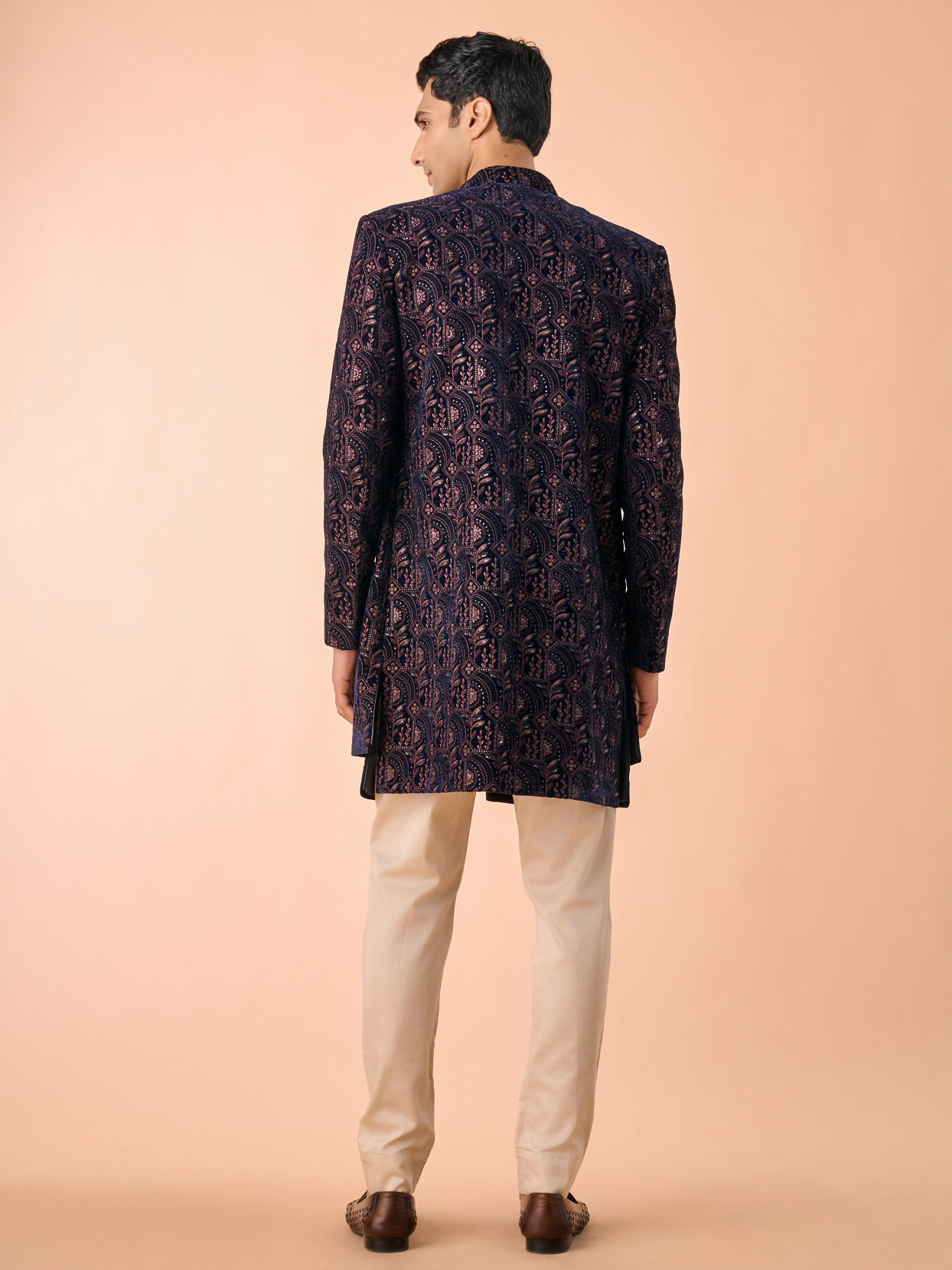 Manyavar Men Peacock Blue Velvet Radiance Indo Western