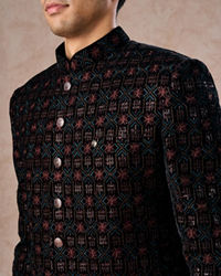 Manyavar Men Black Velvet Charm Indo Western