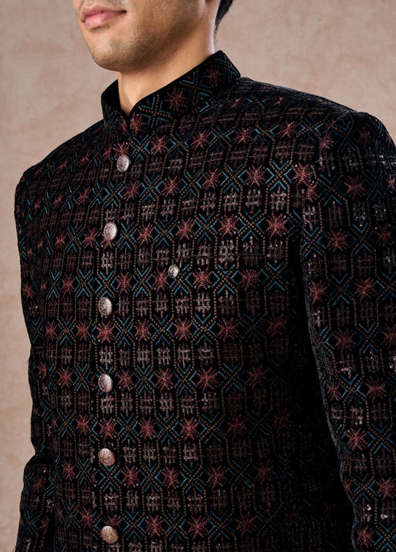 Manyavar Men Black Velvet Charm Indo Western