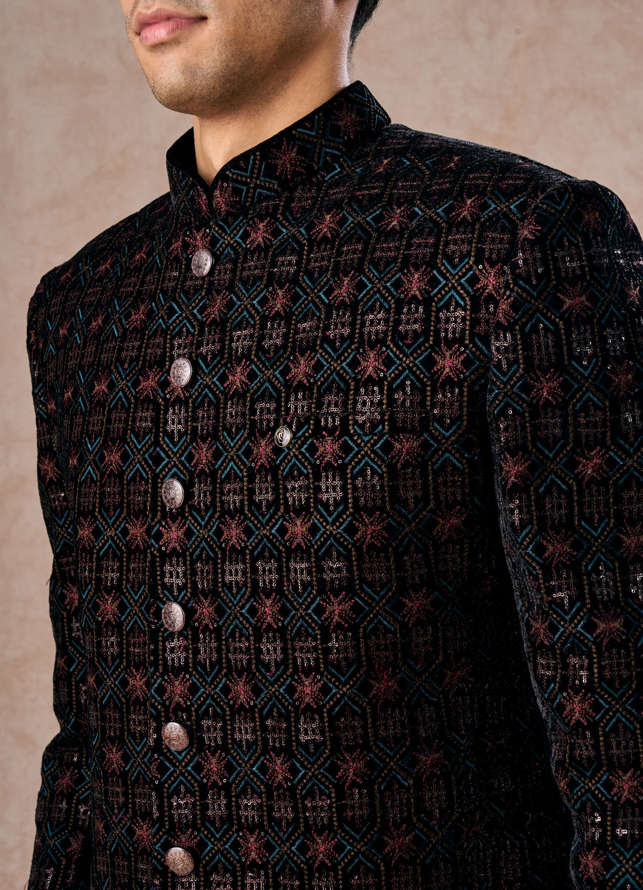 Manyavar Men Black Velvet Charm Indo Western