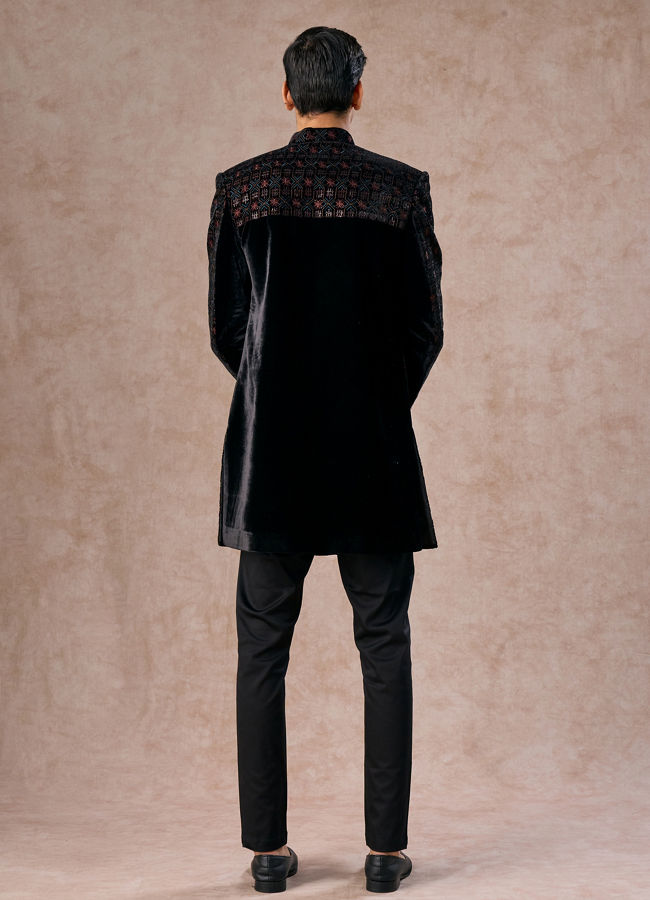 Manyavar Men Black Velvet Charm Indo Western