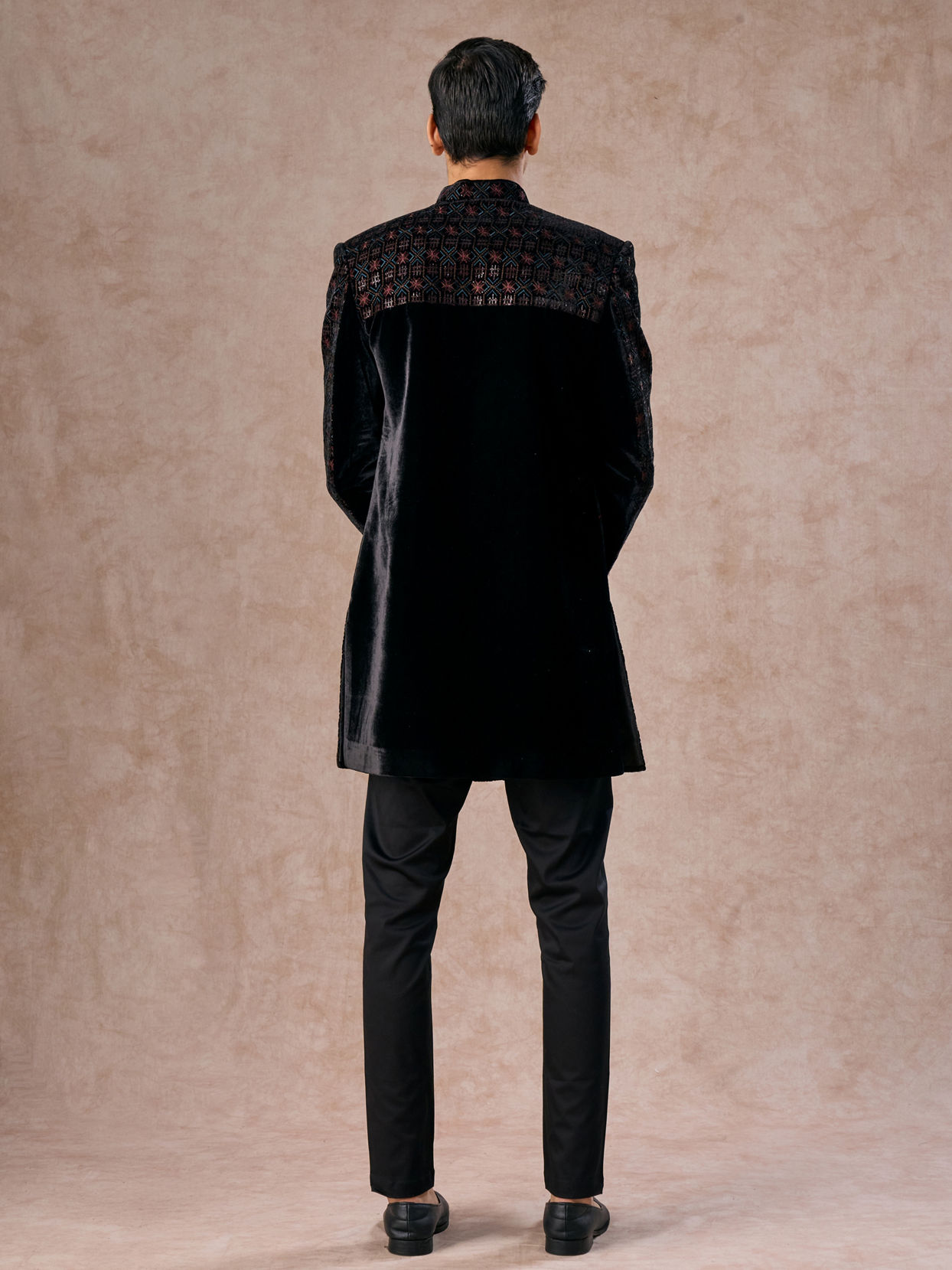Manyavar Men Black Velvet Charm Indo Western
