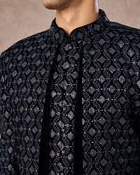 Manyavar Men Elegant Black Velvet Indo Western