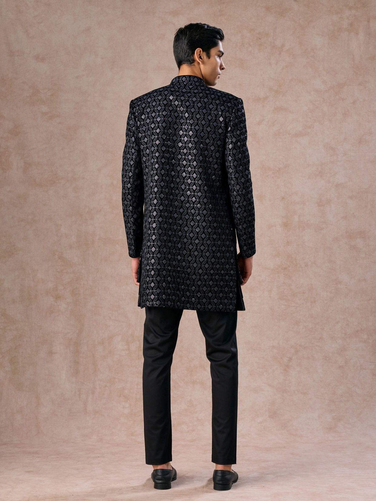 Manyavar Men Elegant Black Velvet Indo Western