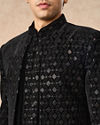 Manyavar Men Black Velvet Indo Western with Embroidery